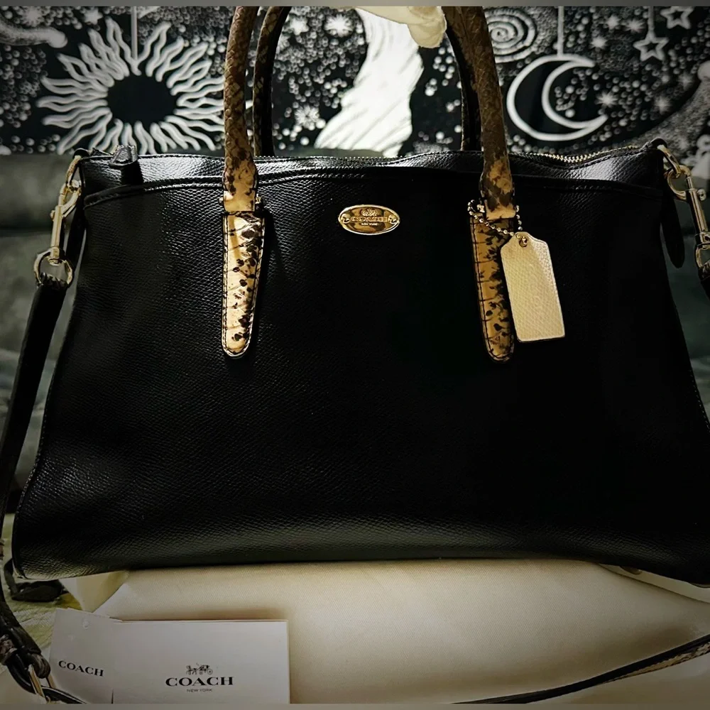 Vintage style Y2K Coach Black Satchel with Brown Accents tote shoulder bag - Picture 16 of 17